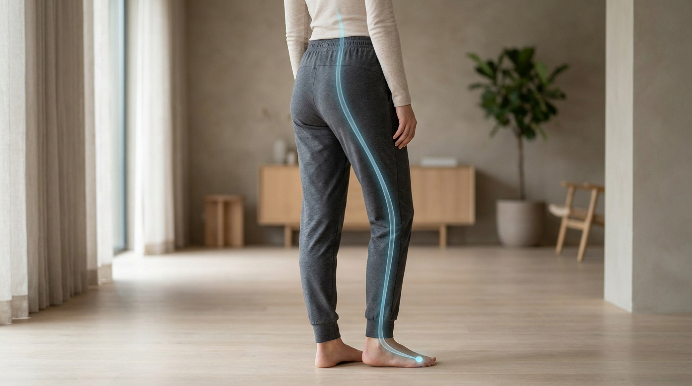 Schéma anatomique montrant le trajet douloureux de la sciatique L5 le long de la jambe jusqu'au pied.