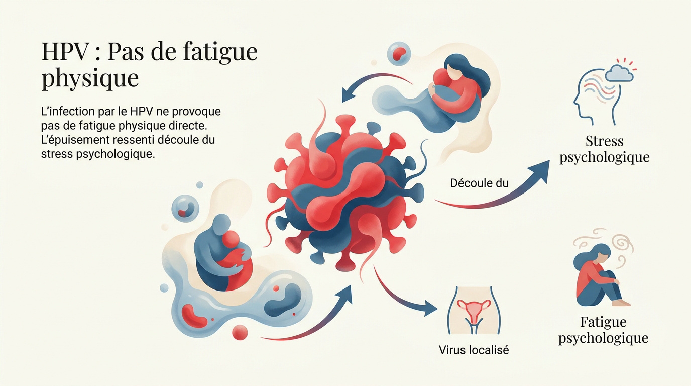 Schéma expliquant l'absence de fatigue physique directe liée au papillomavirus humain
