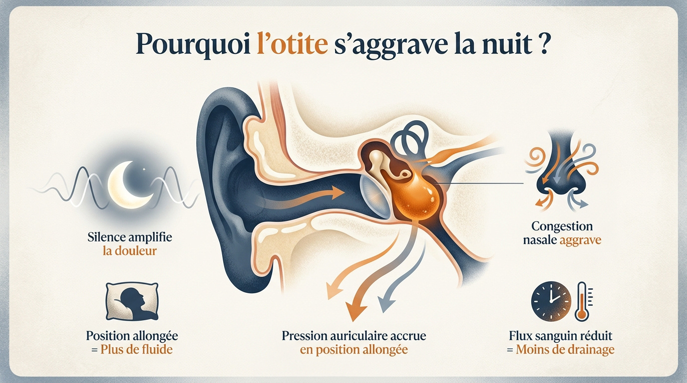 Schéma expliquant l'augmentation de la pression auriculaire en position allongée durant la nuit