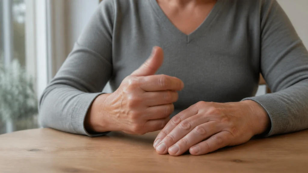 Illustration éditoriale pour l’article « Tremblement du pouce gauche : comprendre et calmer ces tics »